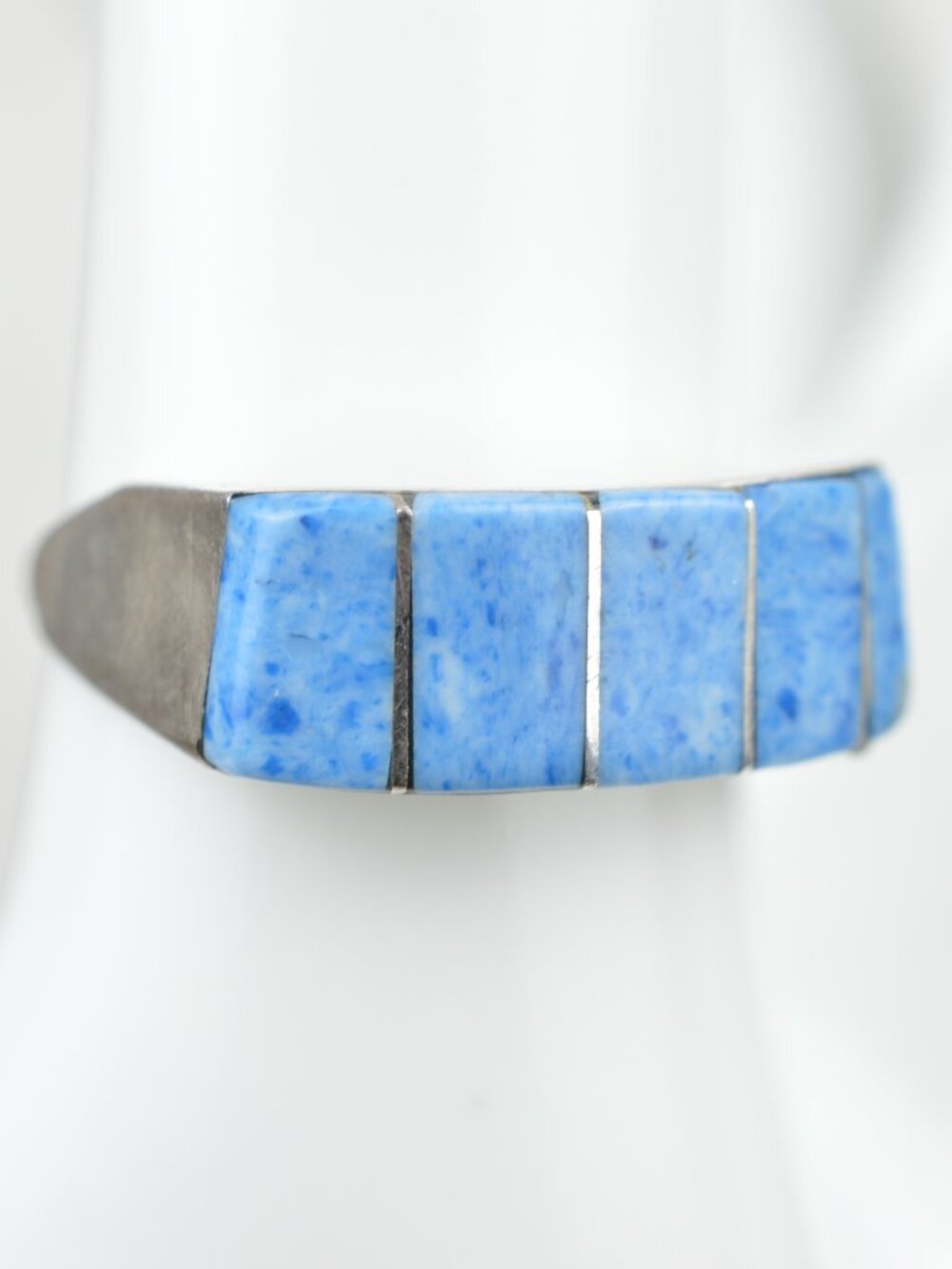 Vtg Navajo George Kee Turquoise Silver Inlay Ring 8 View 3